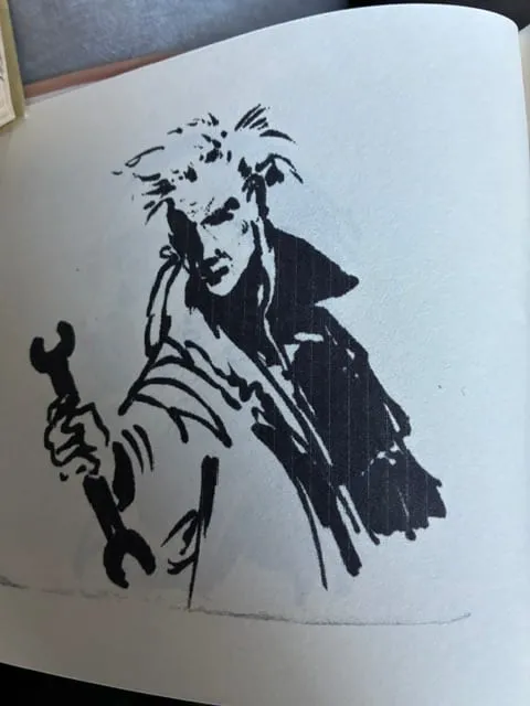 Napkin Sketch (Mechanic), ink on cocktail napkin, 1990s