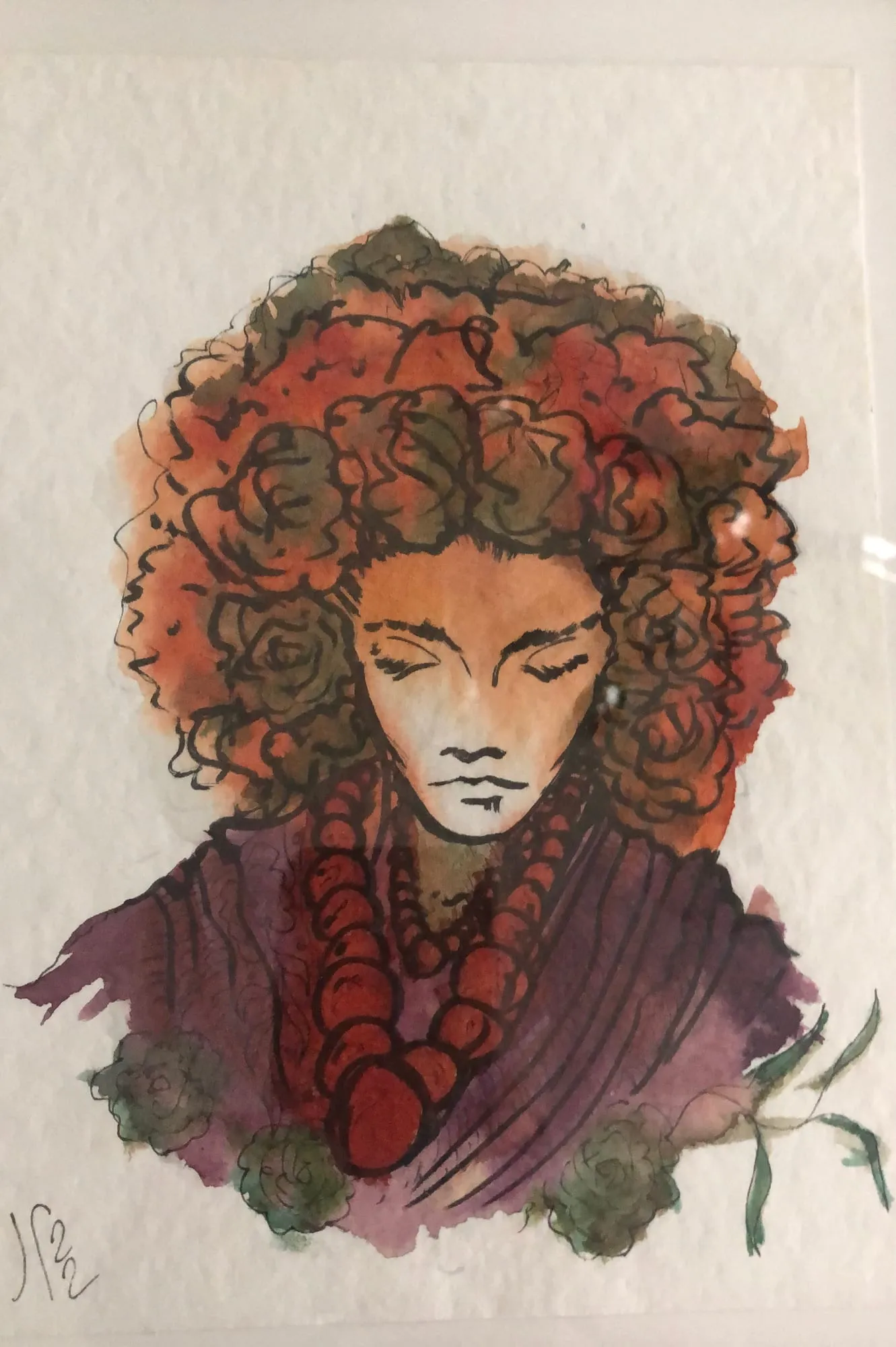 Untitled (Red Beads), watercolor and ink
