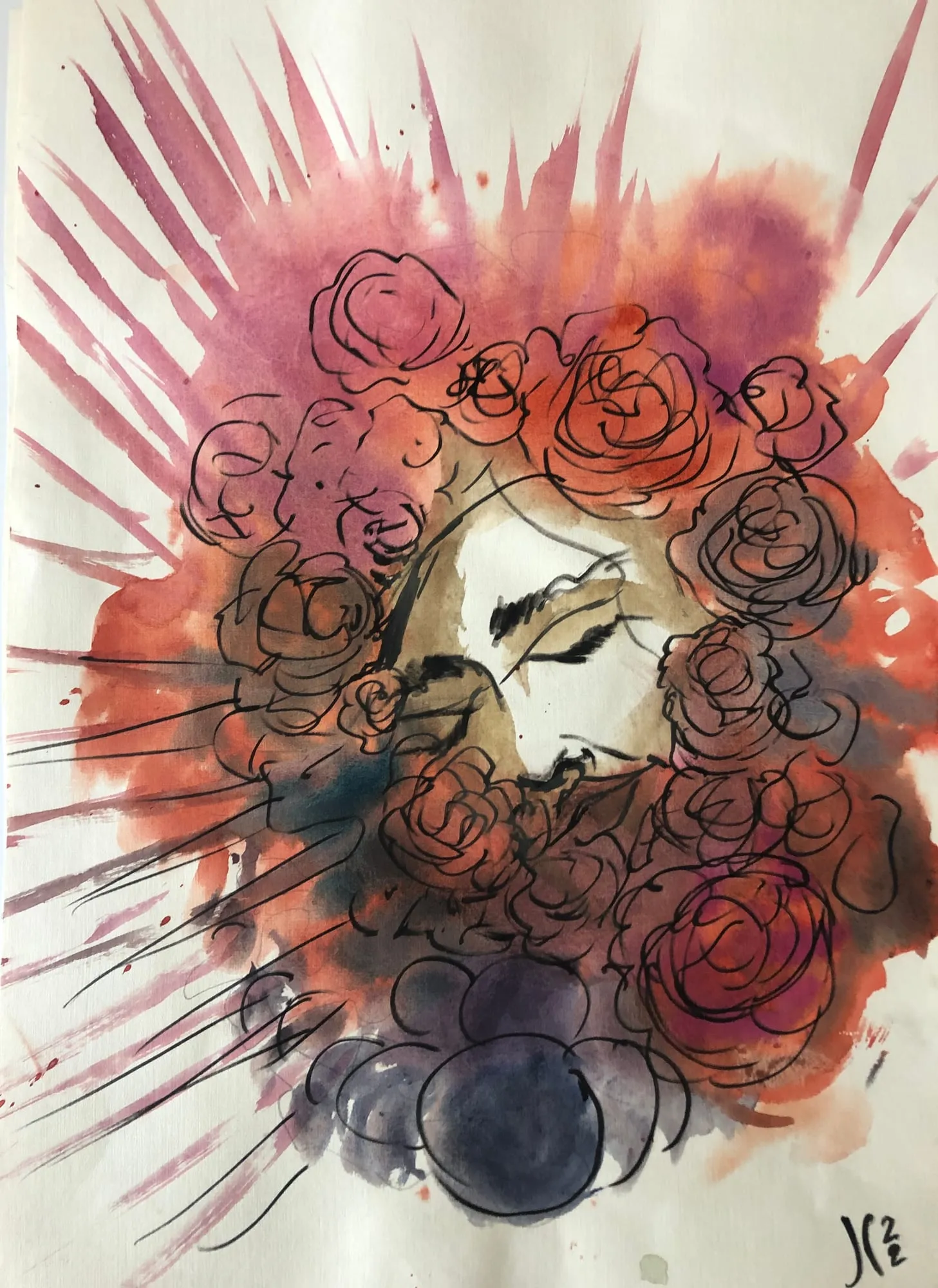 Rose Halo, watercolor and pen and ink on paper, 2022